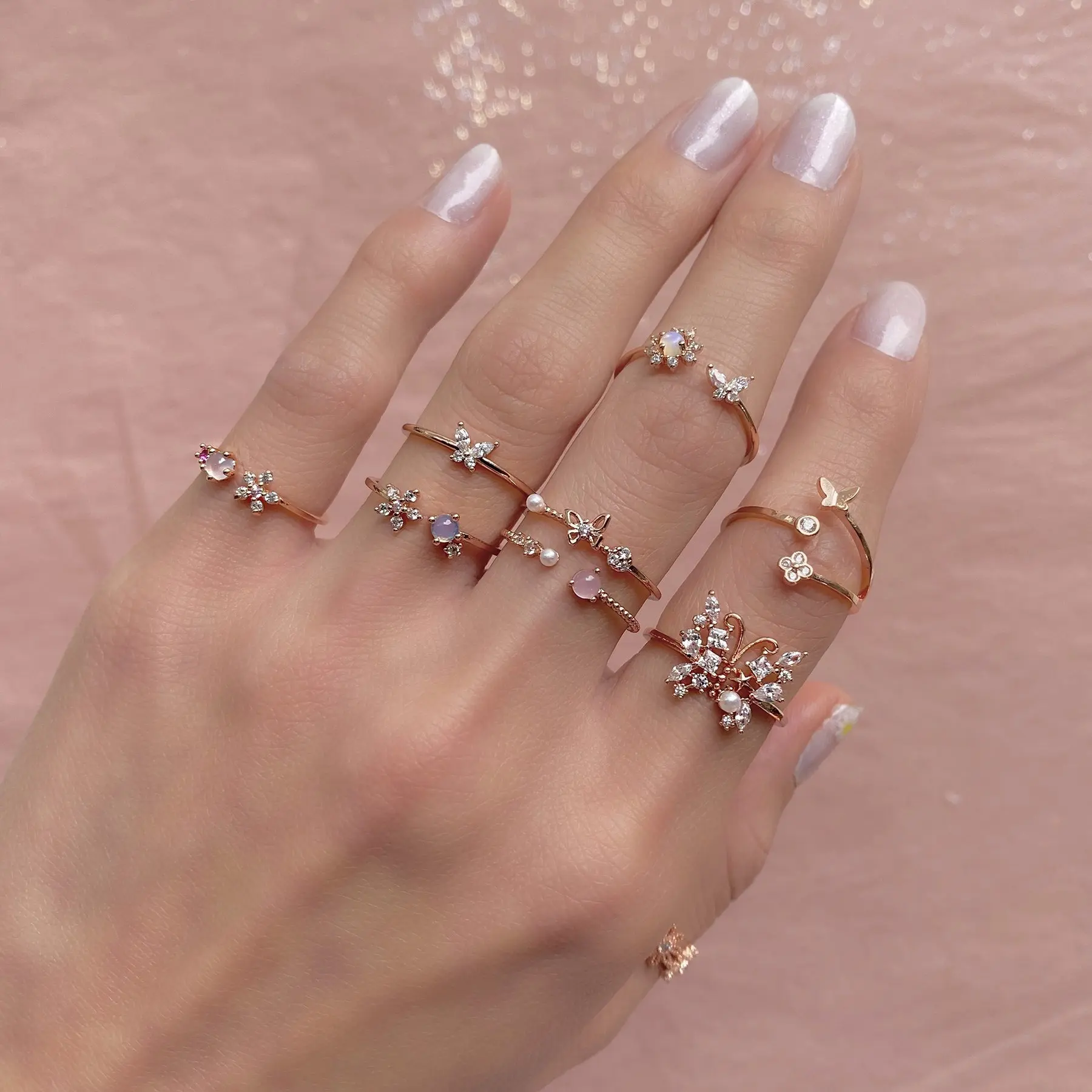 

Rings Women Wedding 18 K Gold Plated Color Retention Flower Butterfly Silver Adjustable Ring Zircon Rings Jewelry Women, Gold color