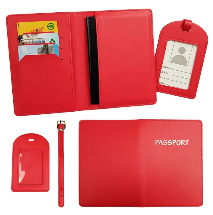 

In stock fashion soft leather cover passport custom luggage tag passport cover set 2020, Black/ brown/red/ light green