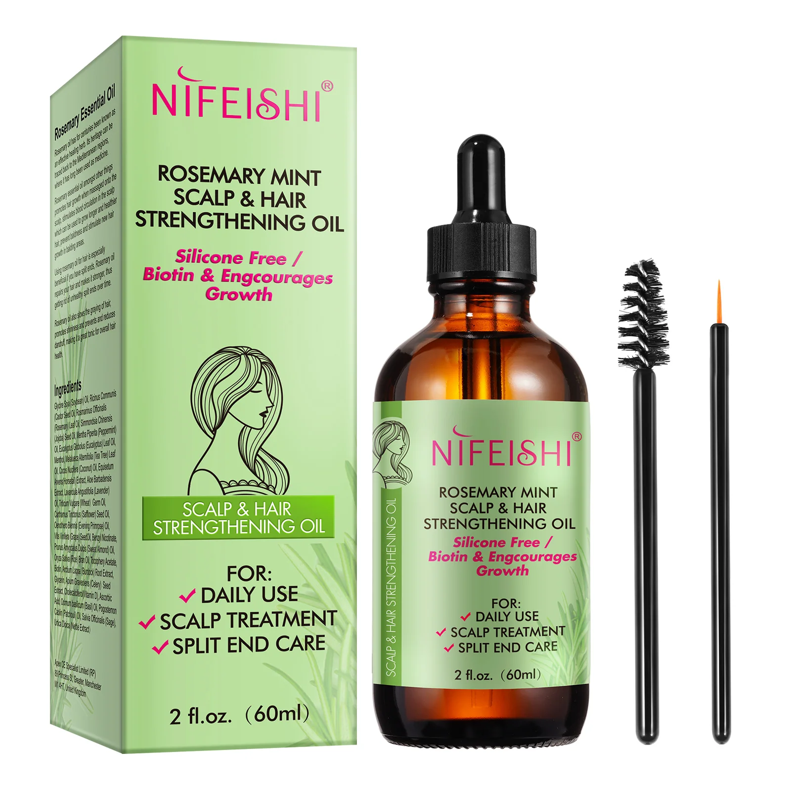 

Nourishing Treatment Organics Rosemary Mint Scalp Hair Strengthening Essential Oils With Biotin for All Hair Types