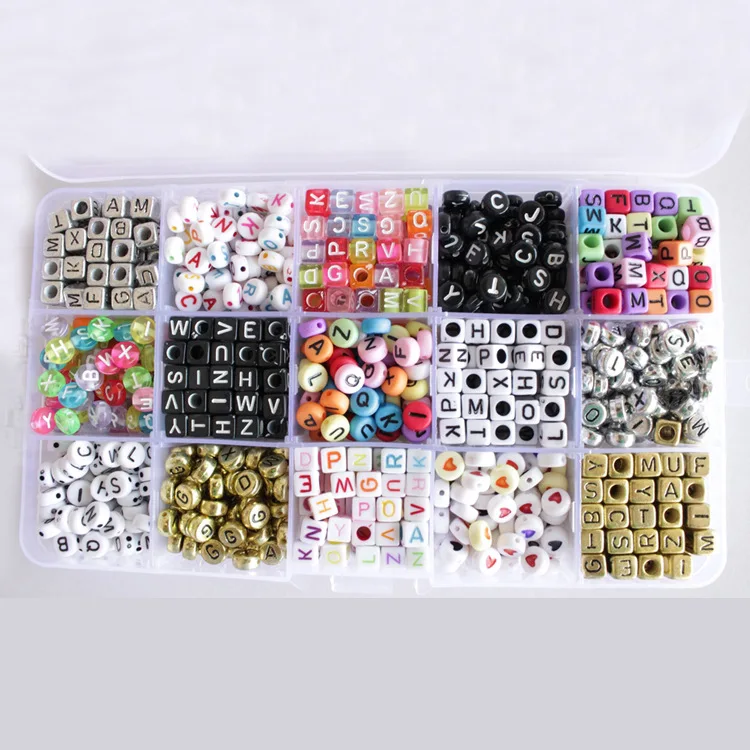 

Box of 1100 Mixed Alphabet Letter Beads Cube Round DIY For Loom Bands Bulk Bracelets Alphabet Bead Plastic Round Square, Mixed colorful