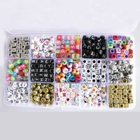 

Box of 1100 Mixed Alphabet Letter Beads Cube Round DIY For Loom Bands Bulk Bracelets Alphabet Bead Plastic Round Square