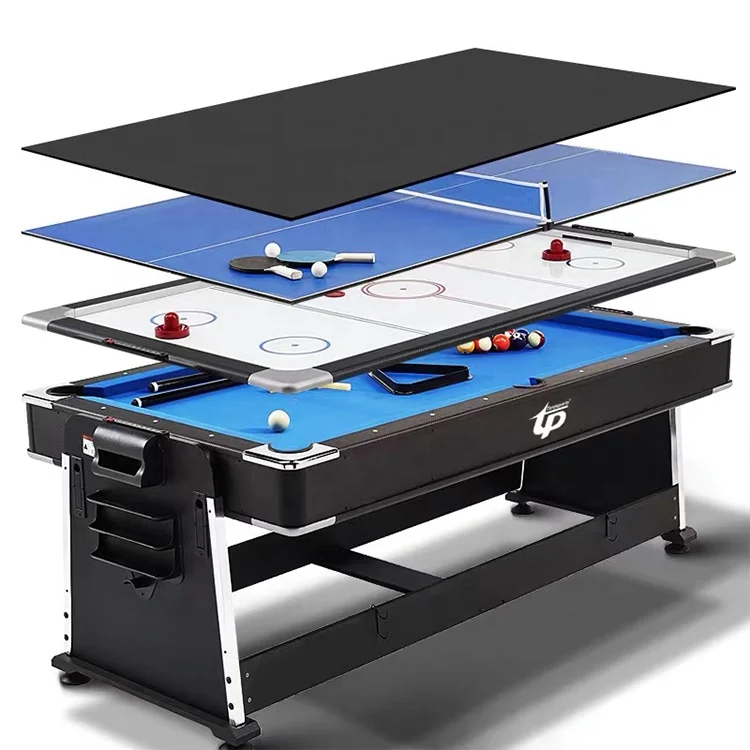 

4 in 1 billiards table tennis ice hockey conference multifunctional table, Blue