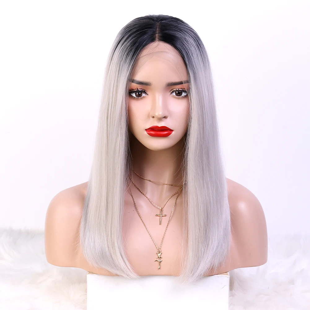 

Popular Ombre Gray Synthetic Bob Lace Wig Ombre Synthetic Short Wigs Lace Front High-quality Best Density Wig For Pretty Girl