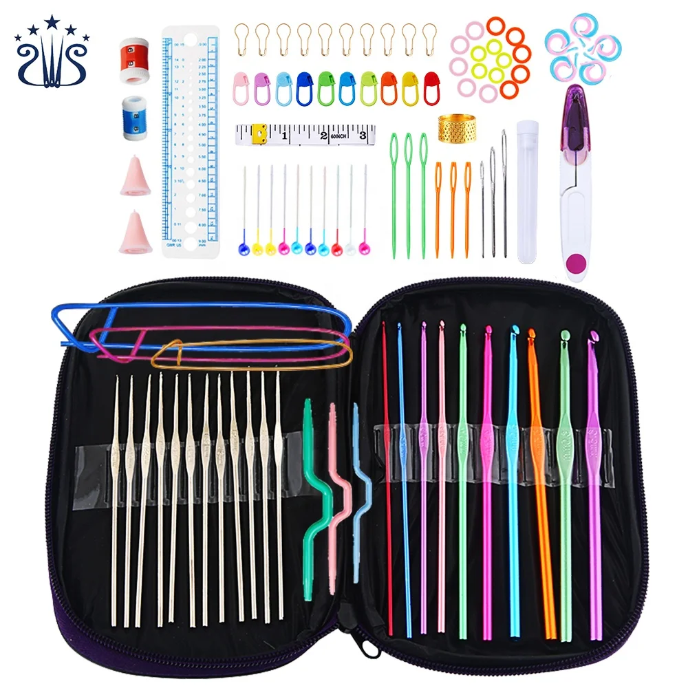 

RTS 100 pcs Crochet Hook Aluminum Crochet Hook Set for Hand Knitting Tools, As the picture