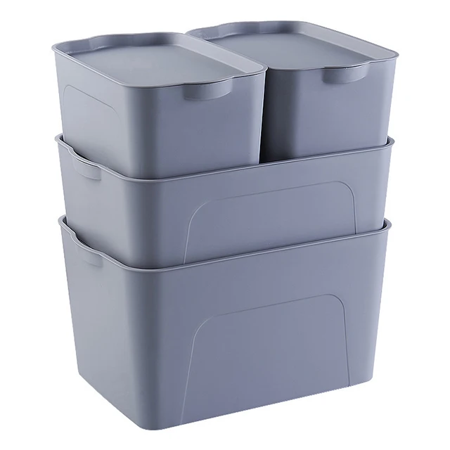 

multipurpose stackable pp toy home plastic storage box organizer bins plastic with lid for clothes, Grey/white