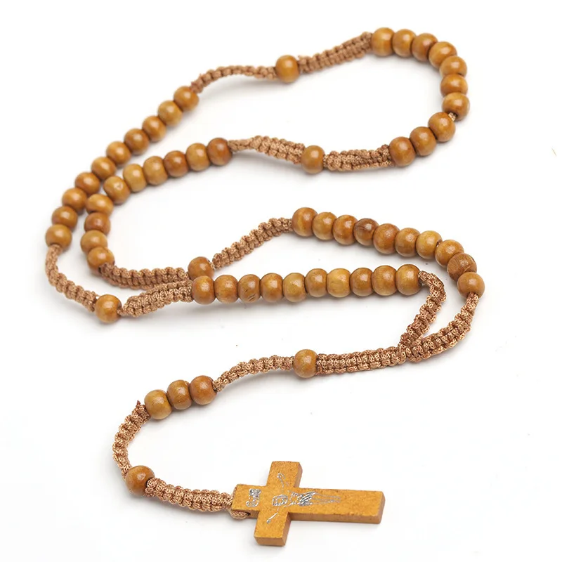 

G2670 Wholesale Rosario Collar Rosaries Religious Wood Beads Charm Cross Pendant Rosary Necklace Catholic Jewelry Necklaces