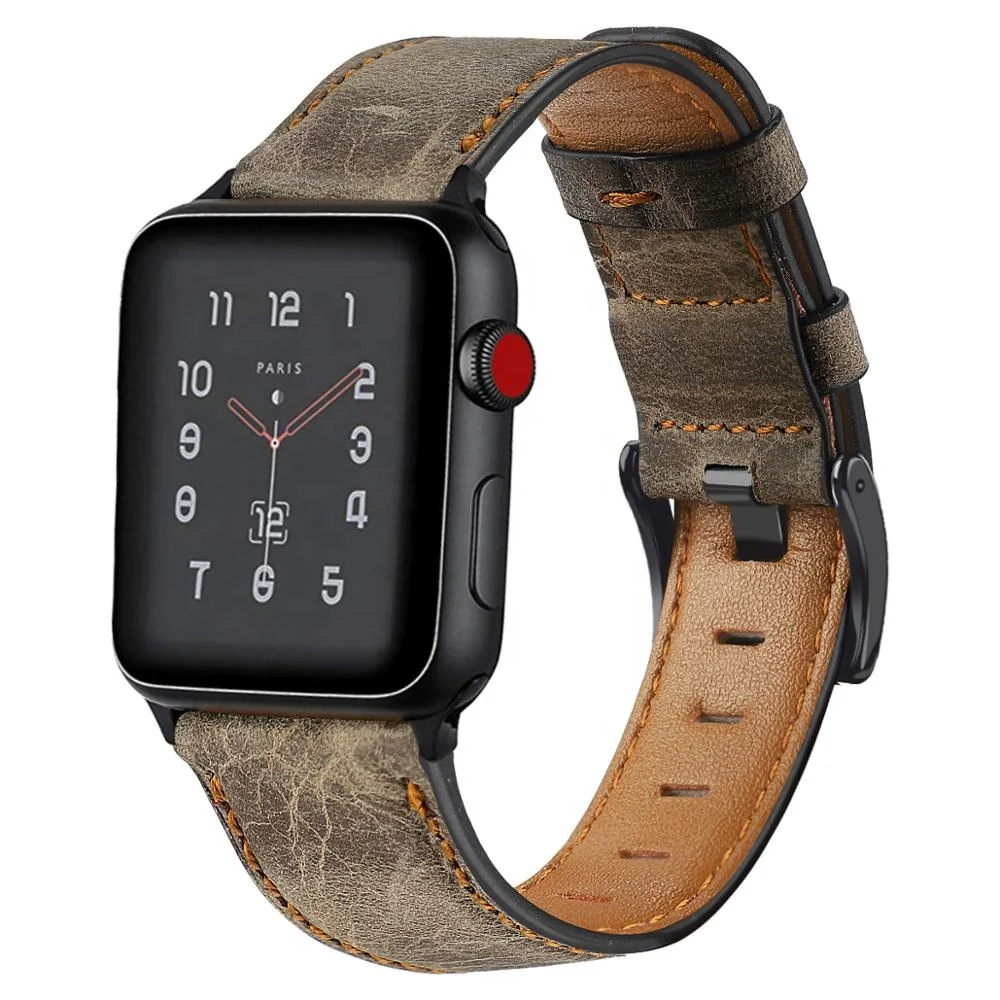 

BLAP181147 Wholesale finely processed 100% genuine leather watch strap for apple watch, Black,brown