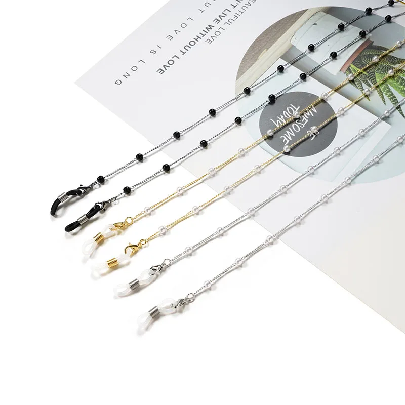 

Simple Glasses Chain Thick Plating Glasses Hanging Chain Hanging Neck Anti-falling Mask Rope With Flat Word Pearls, Customizable
