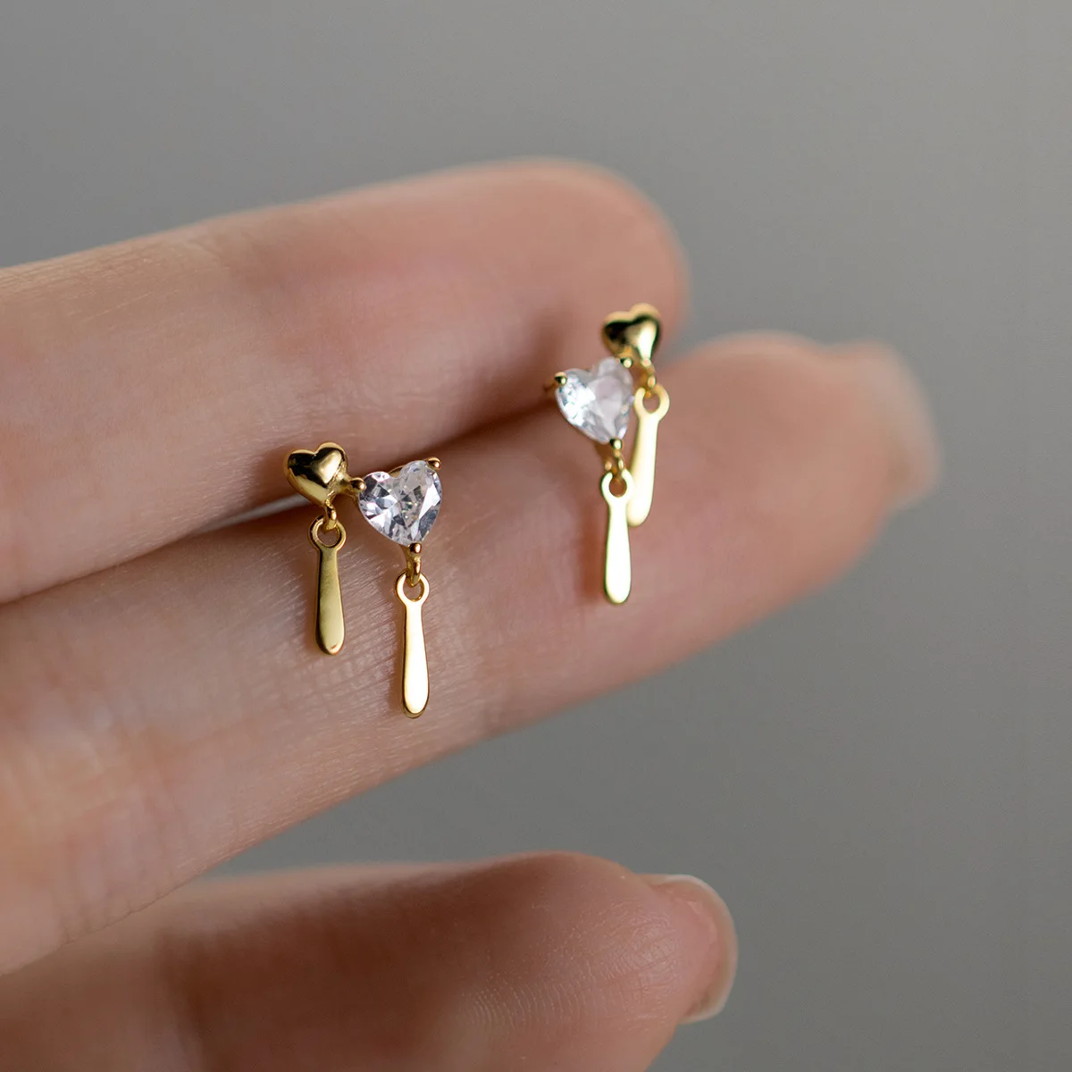 Fashion 925 Sterling Silver Heart CZ Zircon Stud Earring Jewelry Plain Simplicity Heart Gold Plated Stud Earrings for Women