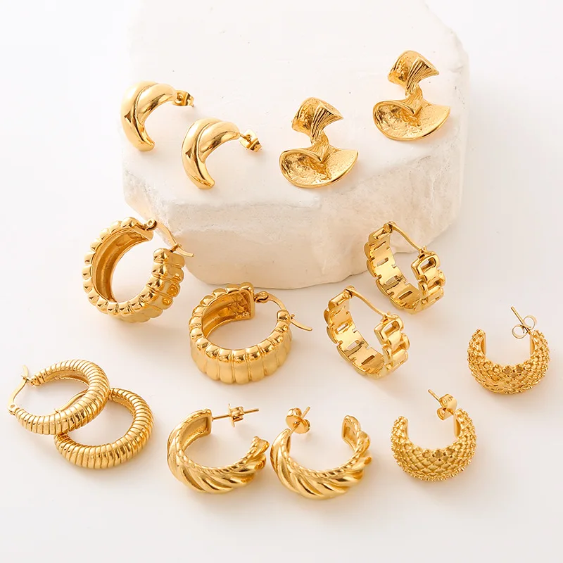 

bijoux acier inoxydable 2023 stainless steel jewelry Rope Large hoop chunky bulk earrings 18k gold plated for women