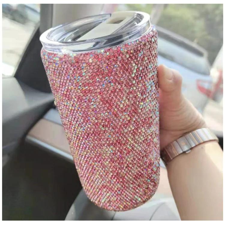 

Fashionable Custom Drink Bottle New Bling Bling Stainless Steel 12oz Coffee Mug Rhinestone Tumbler