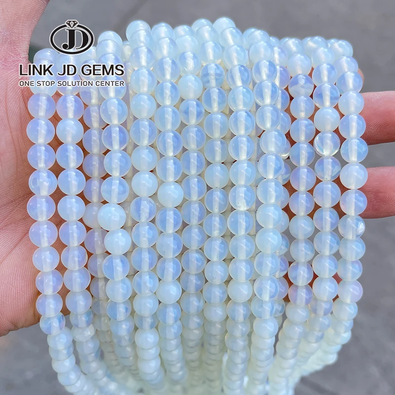 

JD Wholesale 4-14mm Pick Size Synthetic White Opal Stone Round Loose Beads For Jewelry Making DIY Fashion Bracelet