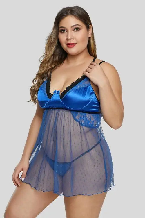 Wholesale Women Satin Dotted Mesh Plus Size Lingerie Sexy Hot