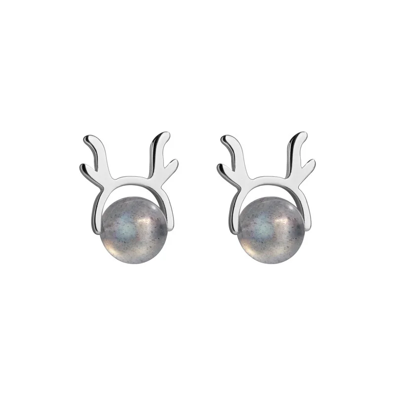 

Korean Fashion Style S925 Sterling Silver Women Ear Ring Cute Elk Moon Gem Ladies Earrings, Picture