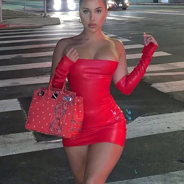 

s662a Faux PU Leather Party Dress Women Backless Sexy Hot Clubwear Skinny Slim Solid Fashion Bodycon Mini Dresses, Black