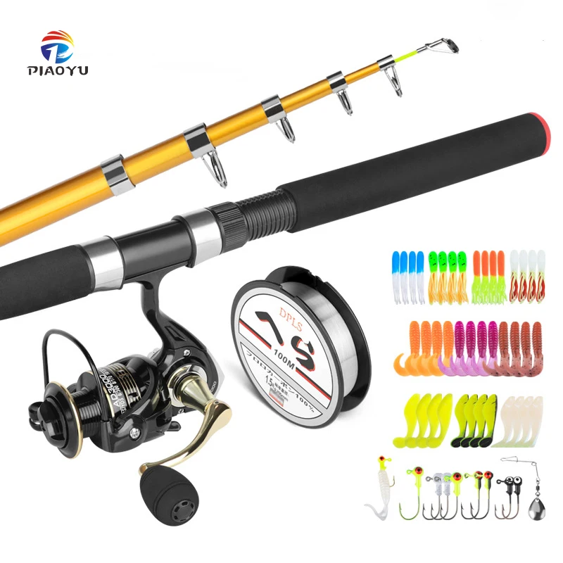 

2.1m sea pole+fishing reel+soft bait+fishing line+fish hook outdoor fishing combo set, As picture