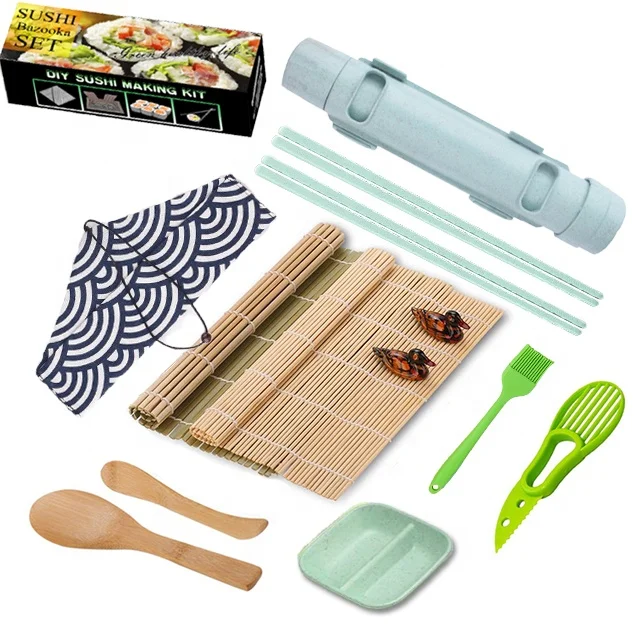 

13 pcs Amazon Hot Sale Degradable Wheat DIY Sushi Making Tool Sushi Bazooka Kit, Green