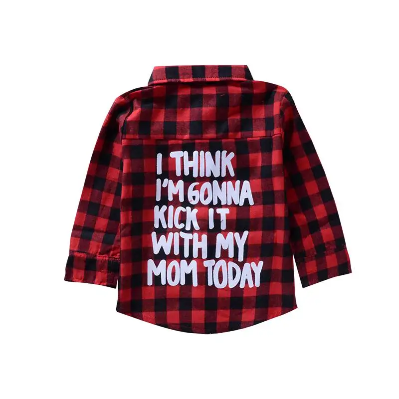 

Fashion Baby Boys Girls Long Sleeve Letter Shirt Red Black Plaid Blouses Tops Autumn 2-7y Children Shirt