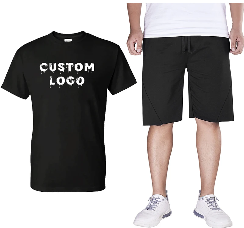 

Wholesale 100 Cotton Men T shirts Custom Logo Plain Blank Tshirts and shorts with Side Stripes With Yo Your Own Design