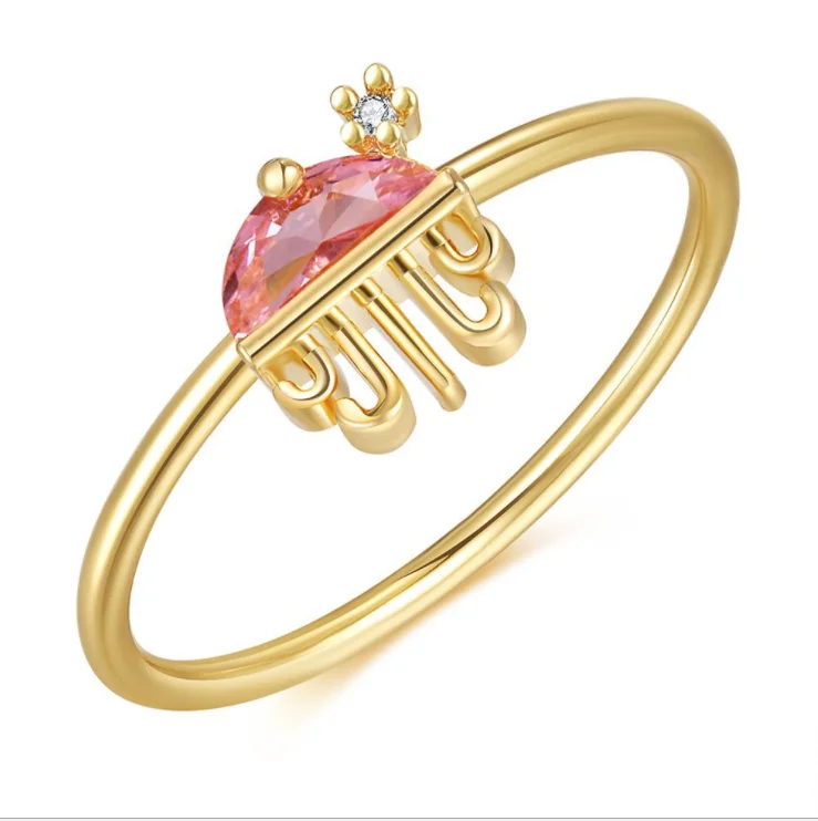 

18K Gold Plated Brass Ocean Jewelry Ocean Ring Colorful Zircon for girl