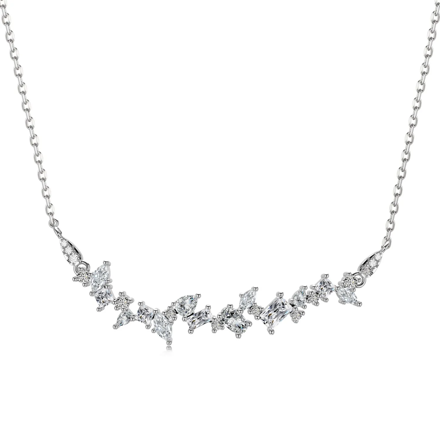 Dylam Minimalist Geometric Design Trendy 925 Sterling Silver Irregular Bar Shape Multiple Shape 5A Zirconia Pendant Necklaces