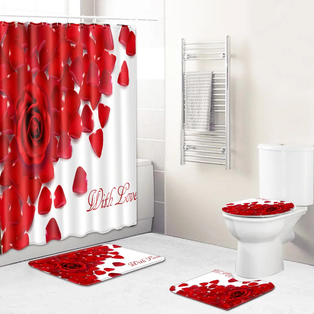 

Valentine's day theme Custom Design Digital Printed Mildew Resistant Waterproof Bathroom designers shower curtain