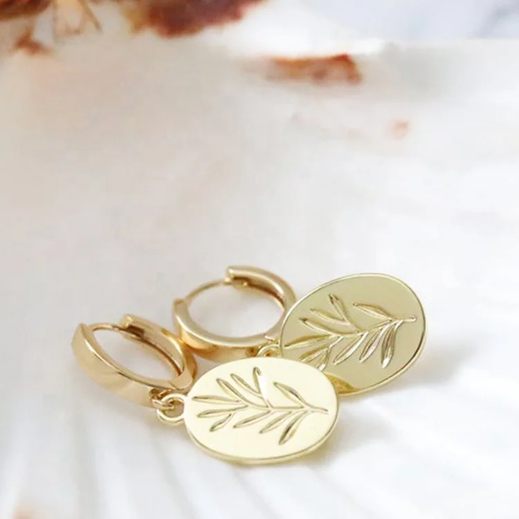 

MingXi Stainless Steel Jewelry Bamboo Leaf Hoop Earrings Hoop Earrings With Tiny Leaves Earrings For Woman, Gold/silver/rose gold