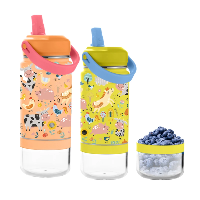 

Custom logo printed children school insulated double walled stainless steel water bottle with straw lid