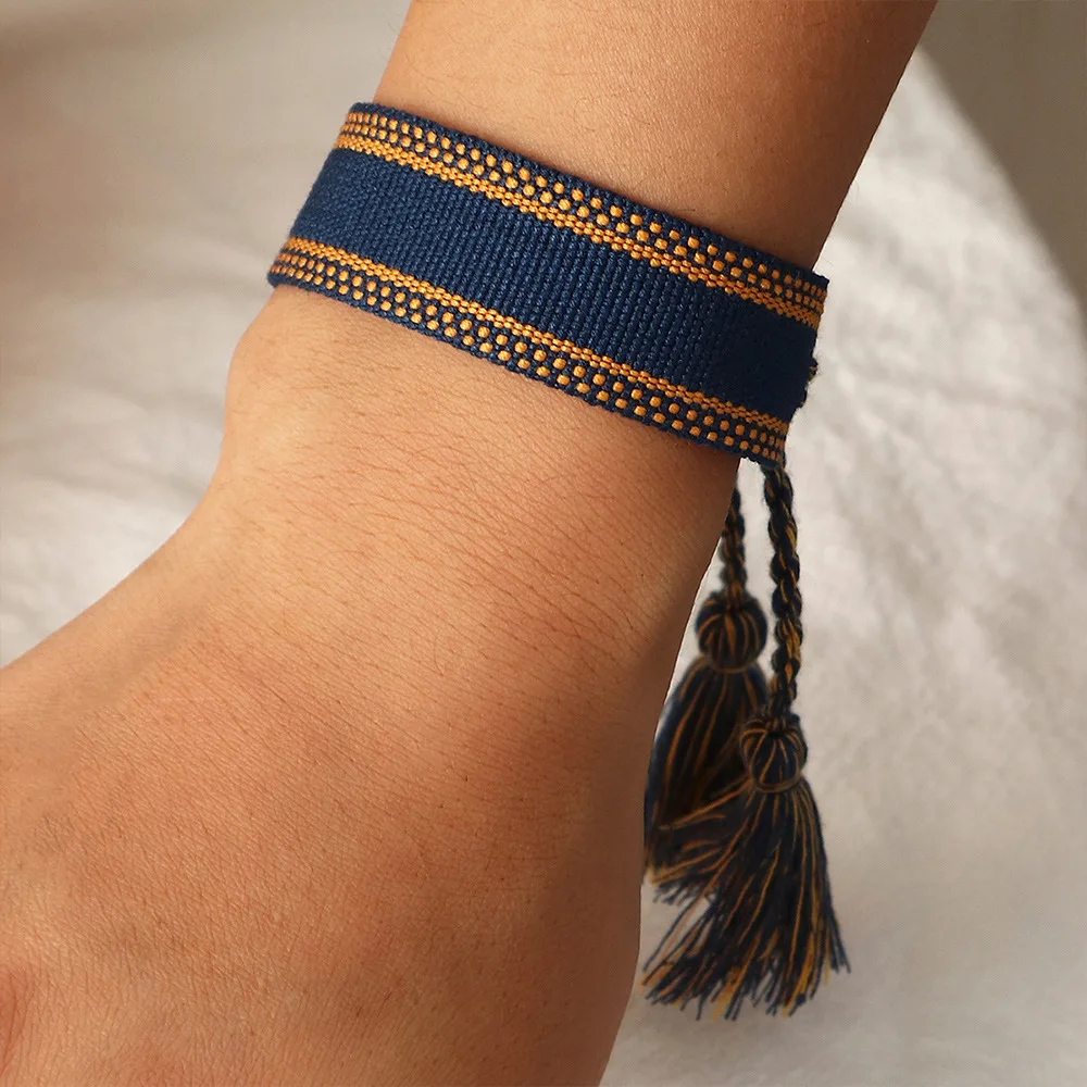 

European Vintage Handmade Woven Tassel Bracelet Boho Adjustable Fabric Rope Friendship Braided Wristband for Women Gifts