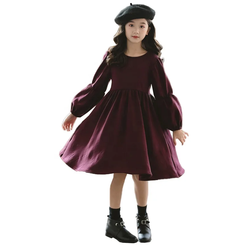 Winter Girls Dresses Teenagers And Children Back Design Bow Long-Sleeved Dresses And New Arrivals Casual Design Dresses, Maroon