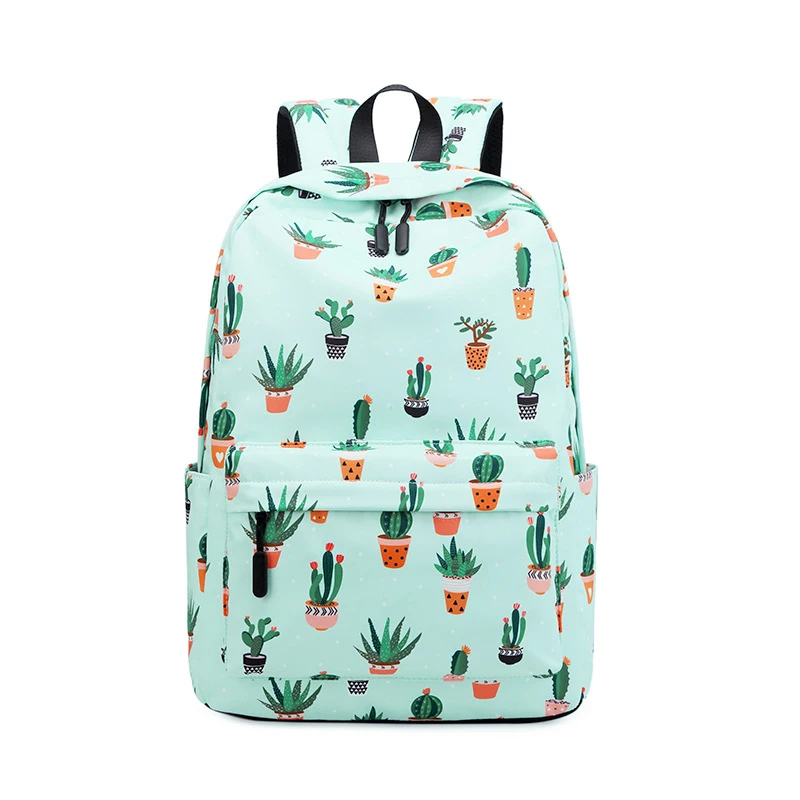 

Fashion Polyester Waterproof Green Plant Print Girls Backpack Student School Bag Pack Backpack Bag For Woman, Pink/light green/black/white