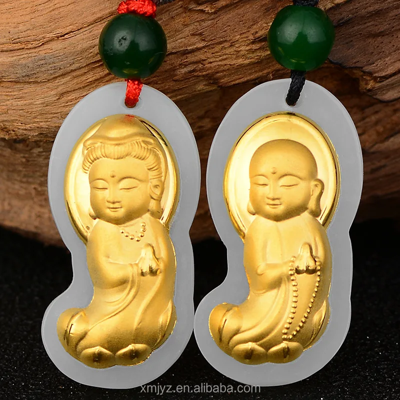 

Certified 4D Hetian Jade Inlaid With Gold Gold Inlaid With Jade Pure Gold Box Hetian Jade Curved Guanyin Buddha Factory