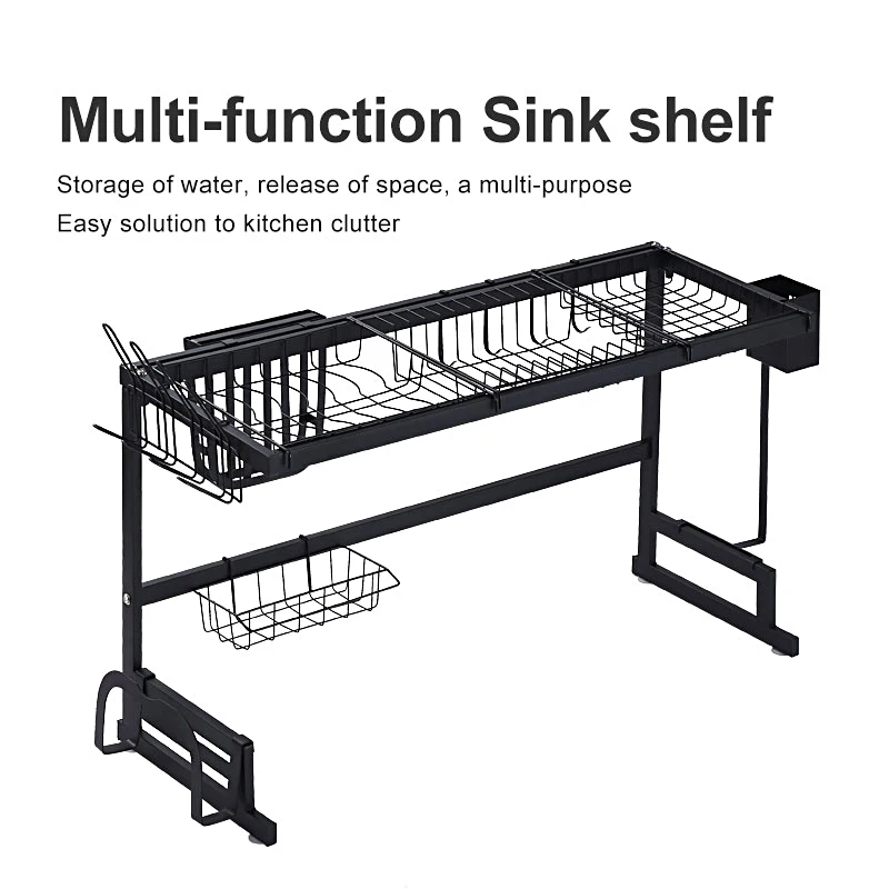 

2021 Wholesale Supplies 2 Tiers 201 Stainless Steel Over The Sink kitchen Dish Rack for Storage Drying Tableware