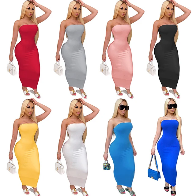 

Ladies Casual Dress Open Back Sexy Strapless Skirt Tight Tube Top High Stretch Jumpsuit