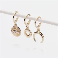 

3 pcs set metal jewelry Hollow out Pentagon eye moon drop Huggie Earrings for women