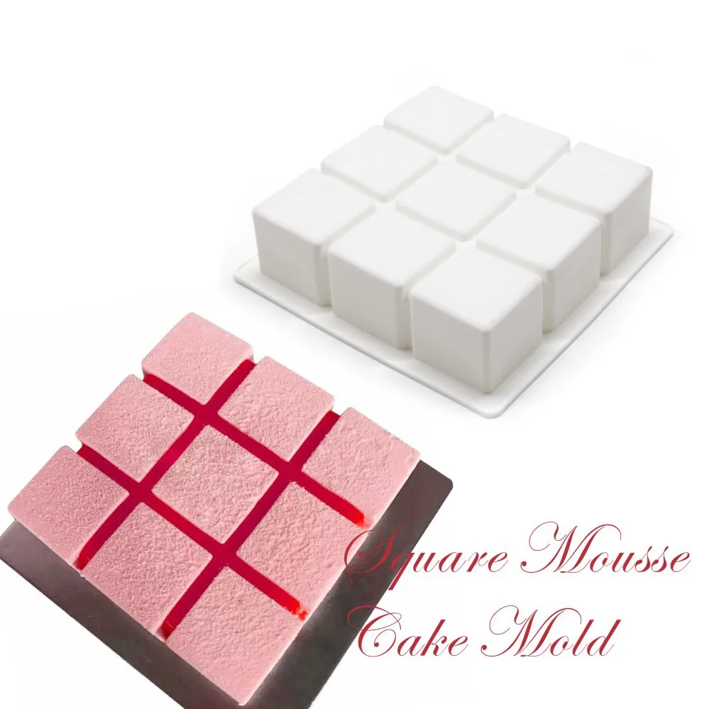 

0926 Jiugongge Square French Dessert Mould DIY Rubik's Cube Mousse Cake Baking Silicone Mould, White