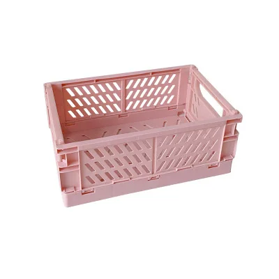 

Folding plastic storage box desktop finishing stationery and skincare product basket, Green,yellow,blue,pink,orange
