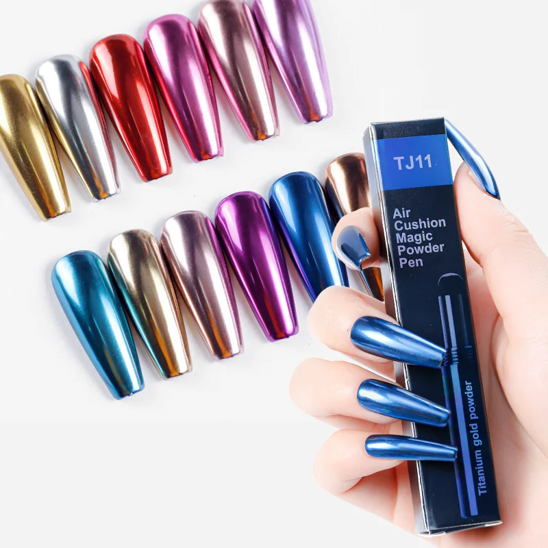 

Mirror powder cushion sponge head pigment titanium gold sliver Chrome nail powder pen, 12 colors