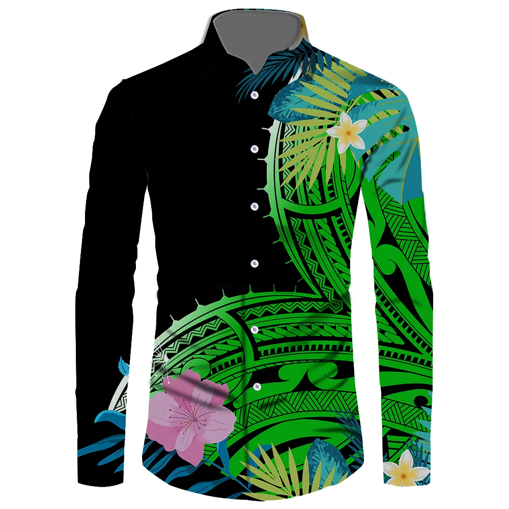 

2021 Newest Polynesia High Quality Samoan Style Men Long Sleeve Shirts Personality Fashion Factory direct Sales Wholesale Price, Customized color