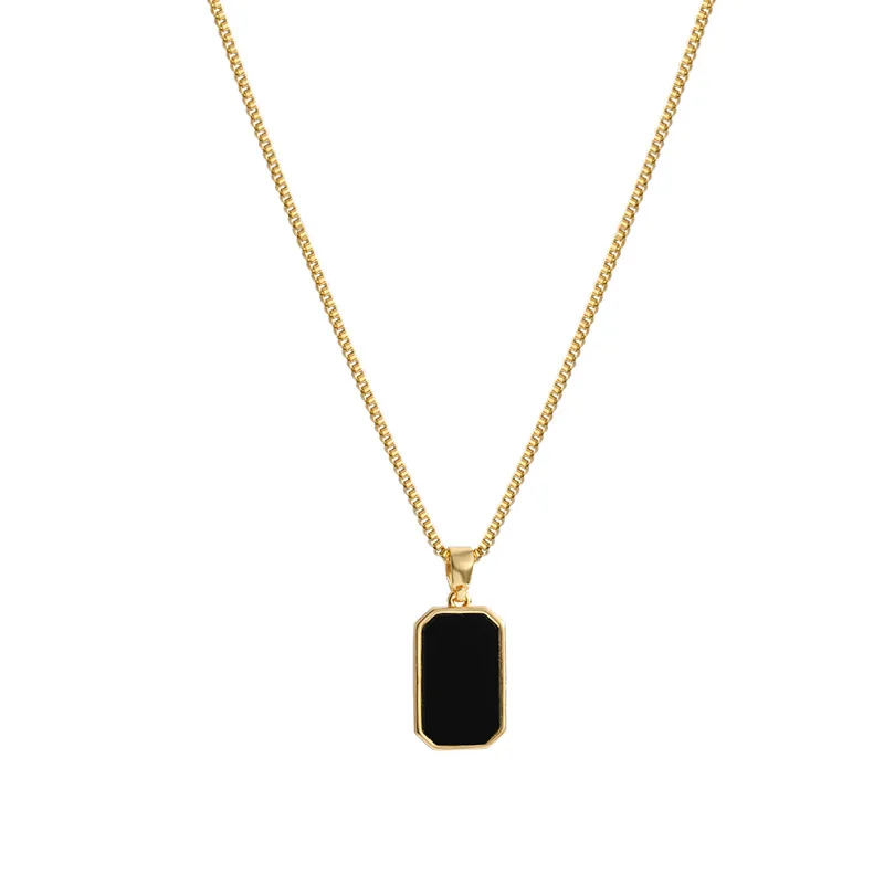 

Young Unique design 2021 Hotselling New Fashionwith kc gold plated black oblong pendant necklace jewelry with extand chain