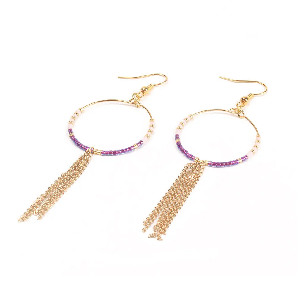 

Stainless round hoop earrings seed beads wholesale tassel earrings, Mix