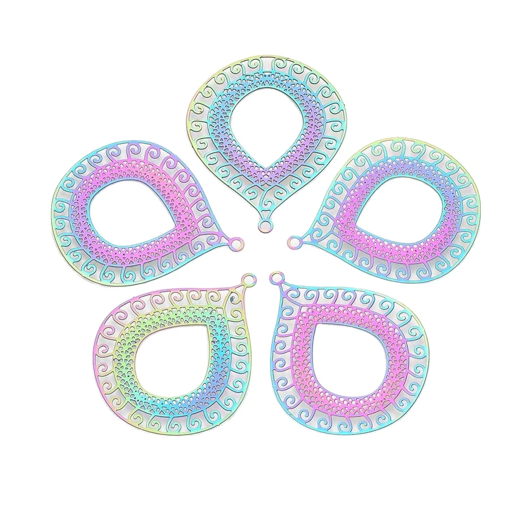 

PandaHall Teardrop with Floral Multi Color Embellishments Pendants