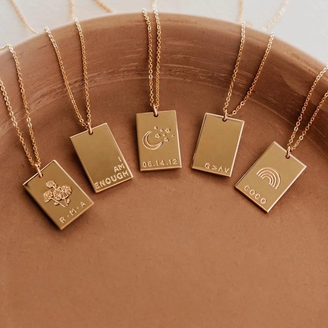 

Low moq Stainless Steel Customized Engraved Symbols Word oath Message Inspired Rectangle Pendant Necklace for men women Gift