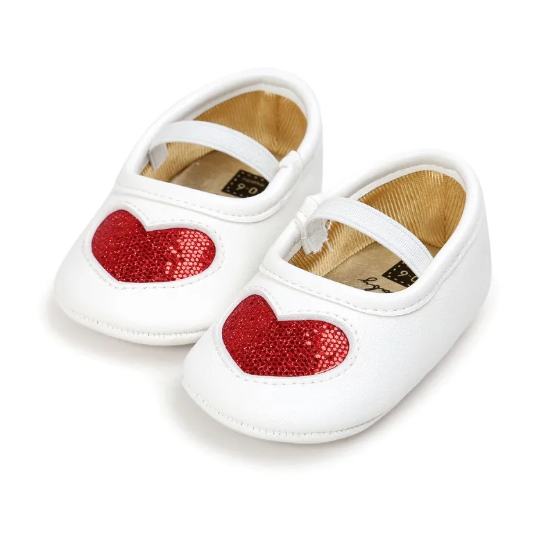 

2021 Autumn Spring Fashion Baby Shoes New Lovely First Walker PU Soft Bottom Shining Sequin Love Baby Girl Princess Shoes 0-18M