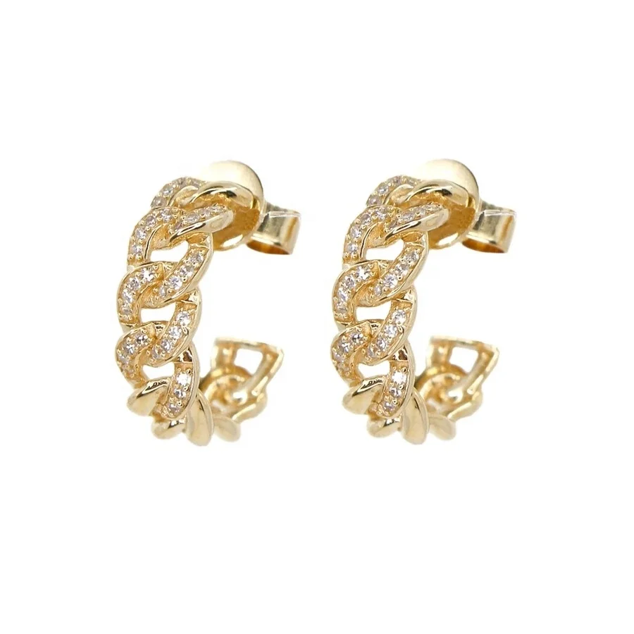 

New Design Jewelry Manufacturer 18k Gold Plating 925 Silver Zircon Link Hoop Earrings