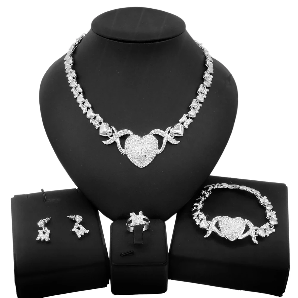 

Yulaili Teddy Bear I Love You Mom Xoxo Necklace Jewelry Set Hug and Kiss Oxidised Artificial Silver Branded Jewelries Sets X0146