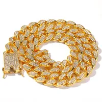 

New Arrived Mens 20mm Cuban Link Chains 18K Gold Plated Iced Out Rhinestone Miami Cuban Link Necklace