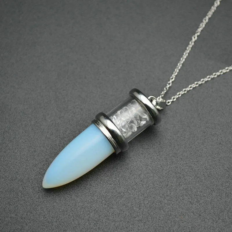 

Double layer White Opal Stone Bullet Shape Opalite Pendant Linked Chains Neckalce Fashion Cool Jewelry