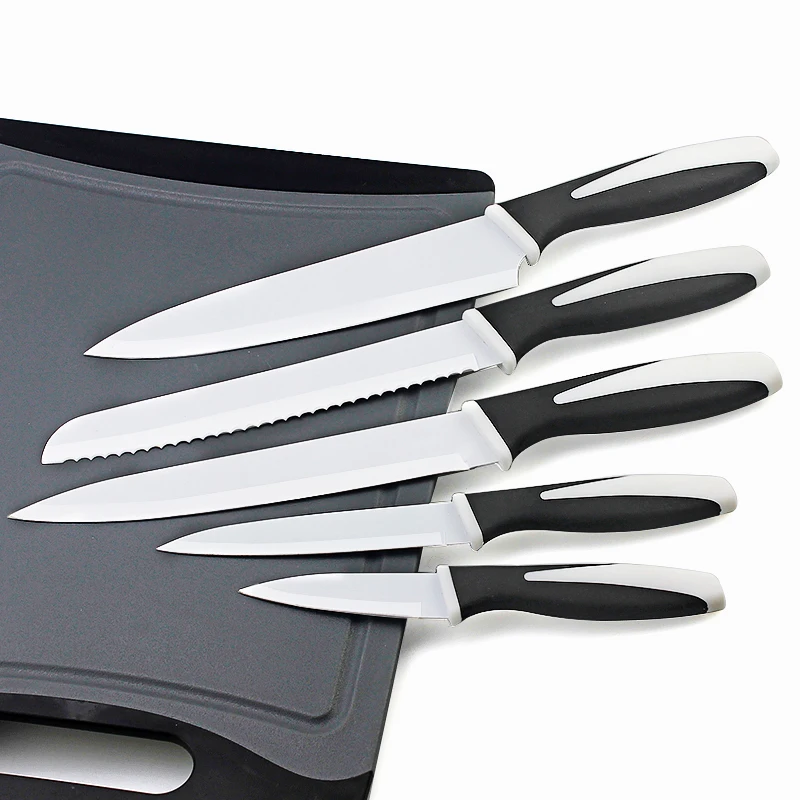 1100019 Double Handle Colorful Knife Set White Blade Nonstick Knife