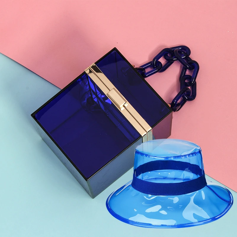 

Hot Selling New Acrylic Cultch Purse Match Clear Bucket Hat and Purse Sets Handbags